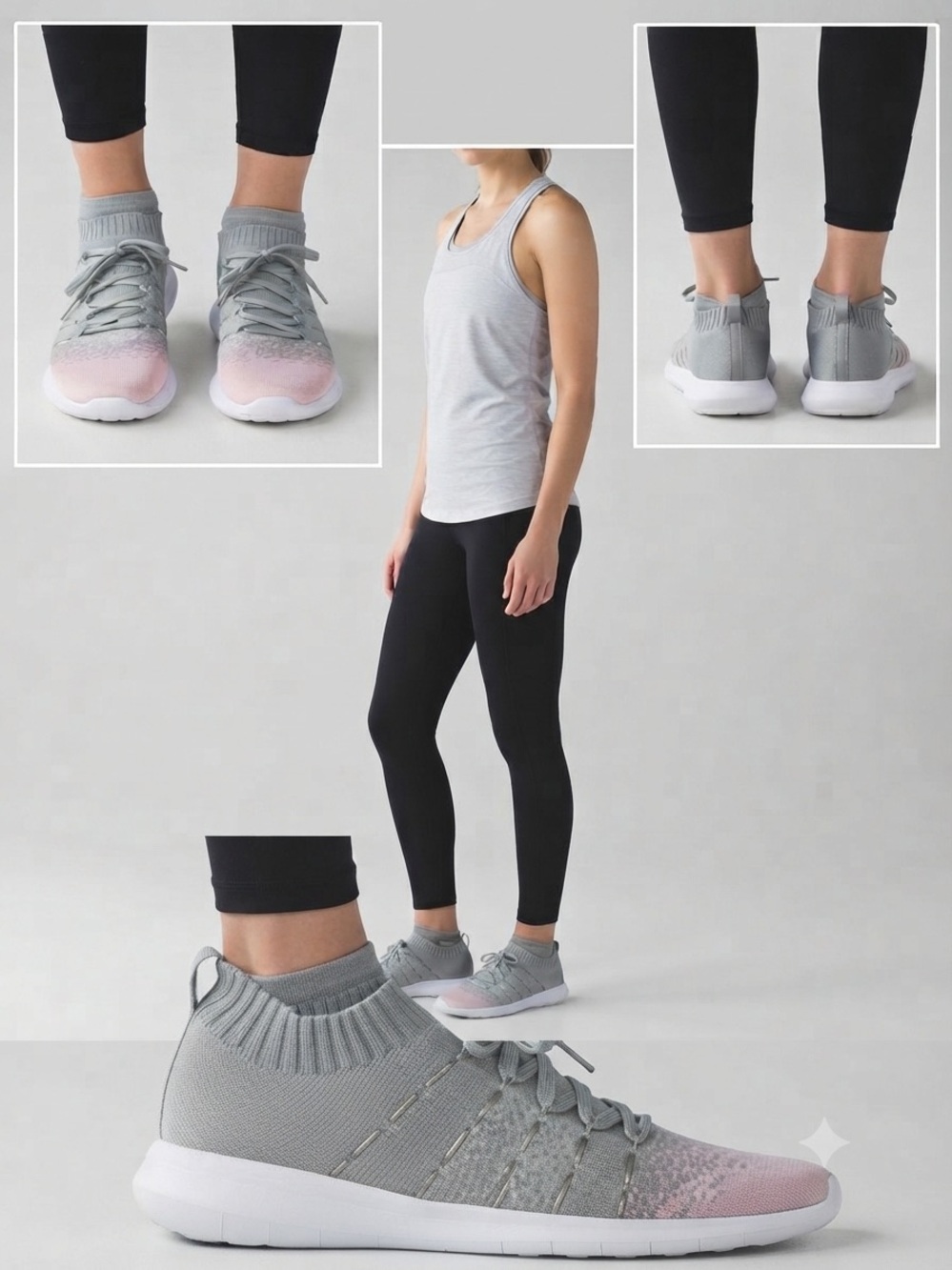 Women’s Light Gray Knit Slip-On Sneakers with Blush Toe